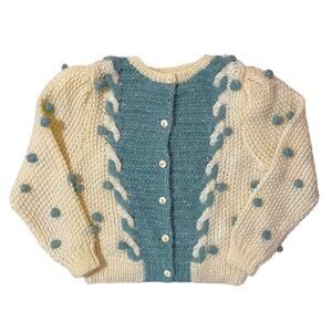 Vintage Jack Winter Hand Knit Sweater Womens Size M 80s Texture Popcorn Cardigan